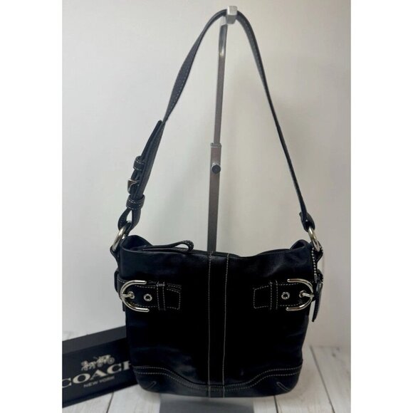 Vintage Y2K Coach Black Leather Soho Slim Crossbody Purse F05S-1453 9”x9” VGUC - Picture 1 of 9